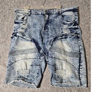Encrypted Denim Shorts Mens 38 Blue Acid Wash Distressed Biker E911819-ID-F22